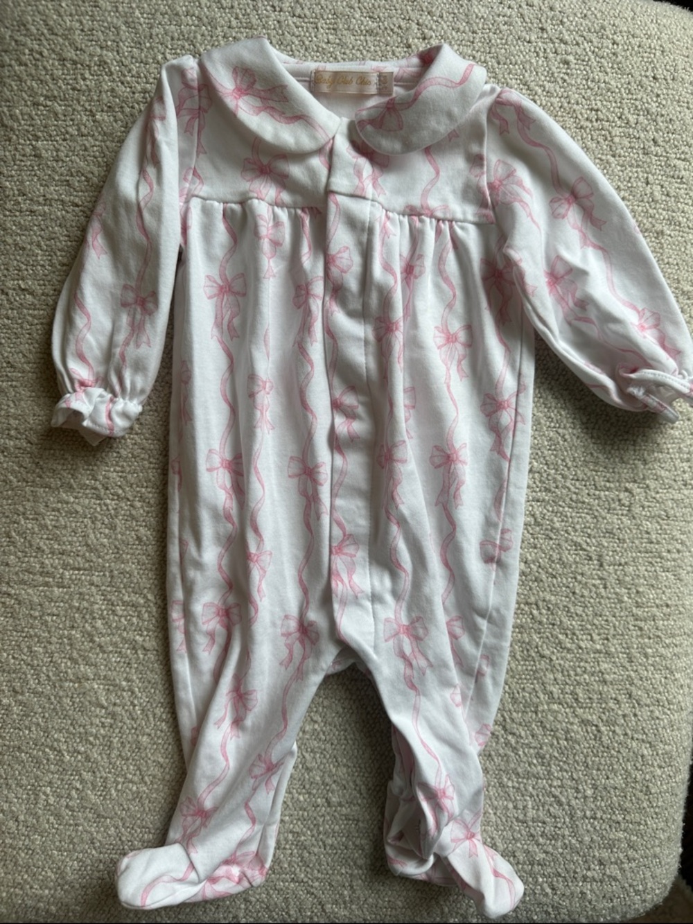 Baby Club Chic White Footed One-Piece with Pink Bow Print